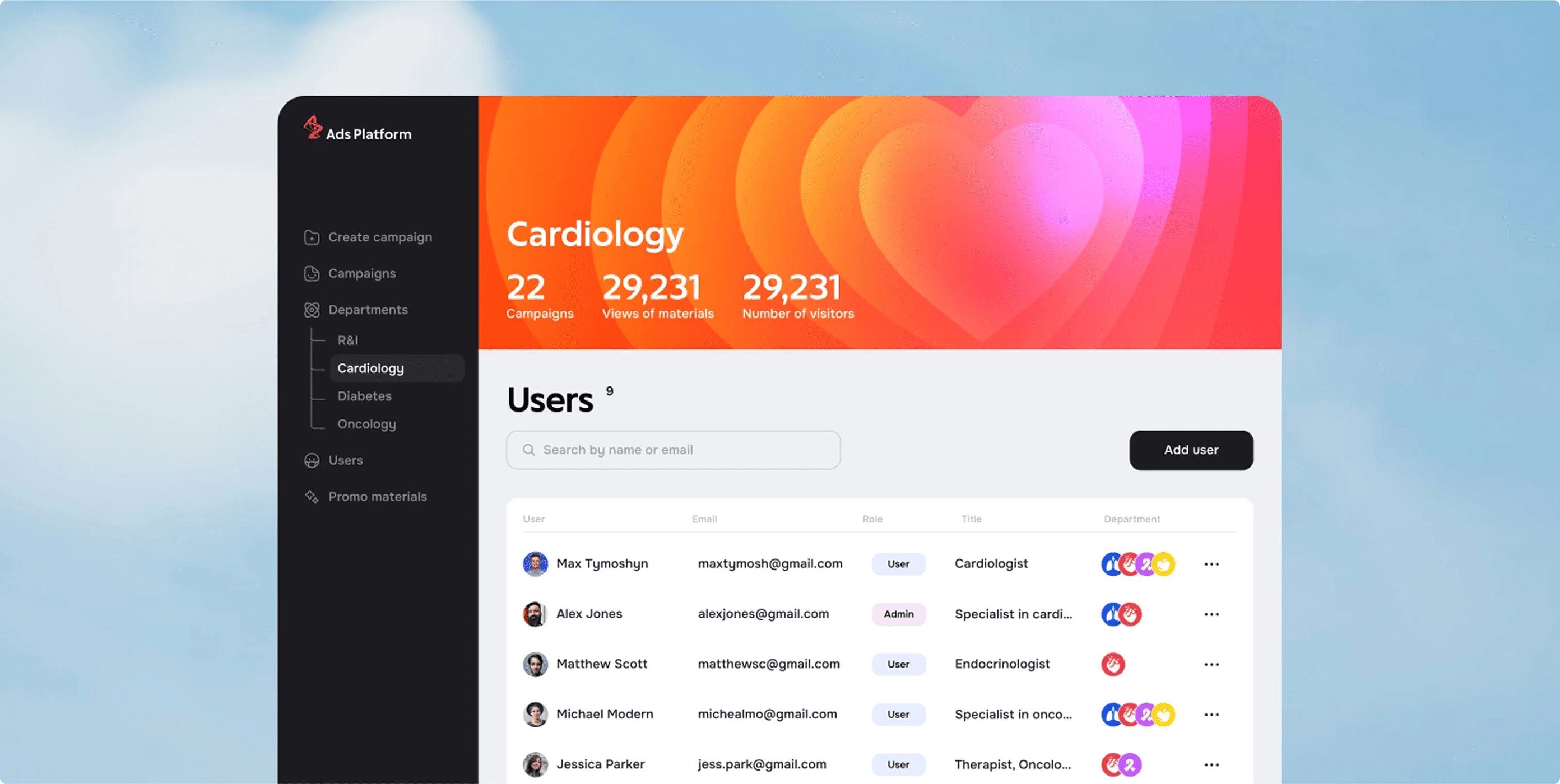 AstraZeneca internal marketing platform — campaign admin panel